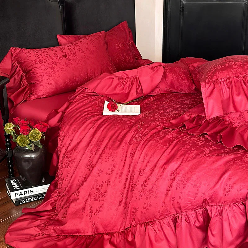 Afralia™ Luxury 100S Egyptian Cotton Bedding Set Queen King Size Red Underwear
