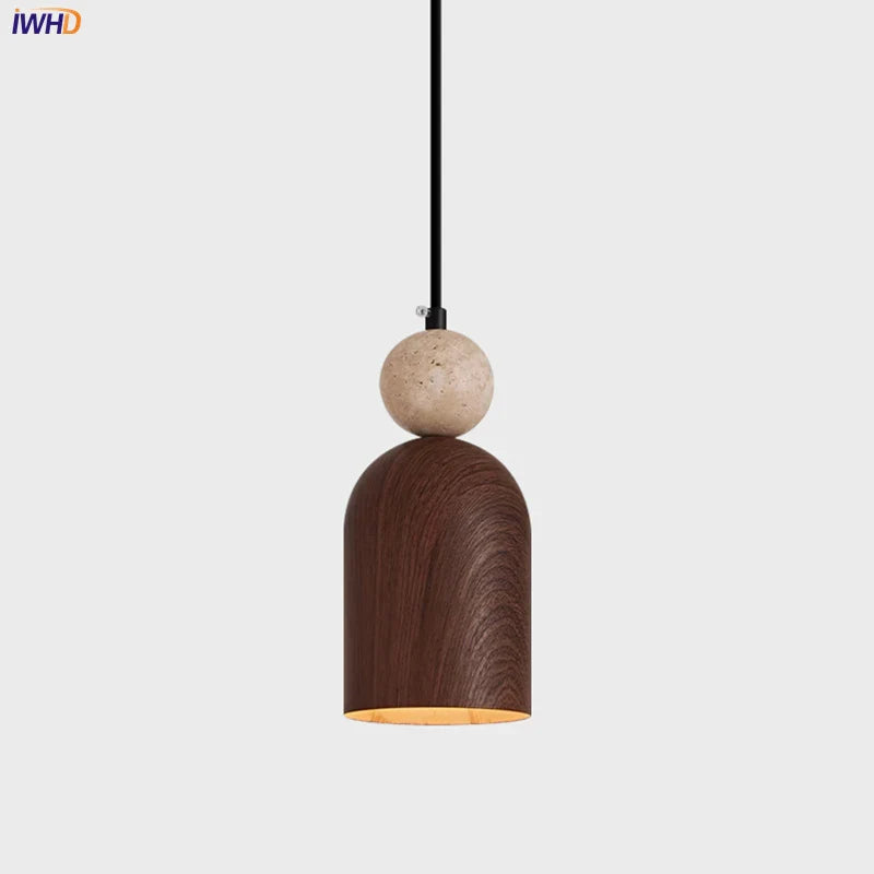 Afralia™ Yellow Travertine Stone LED Pendant Light: Modern Iron Fixture for Home Decor