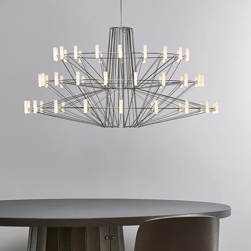 Afralia™ Luxe Iron Wire Round LED Chandelier for Living & Dining Room