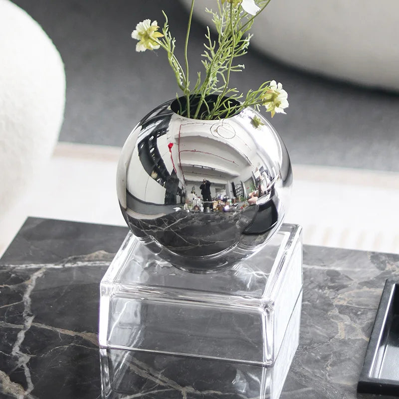 Afralia™ Silver Geometric Ball Vase for Floral Arrangements and Home Décor