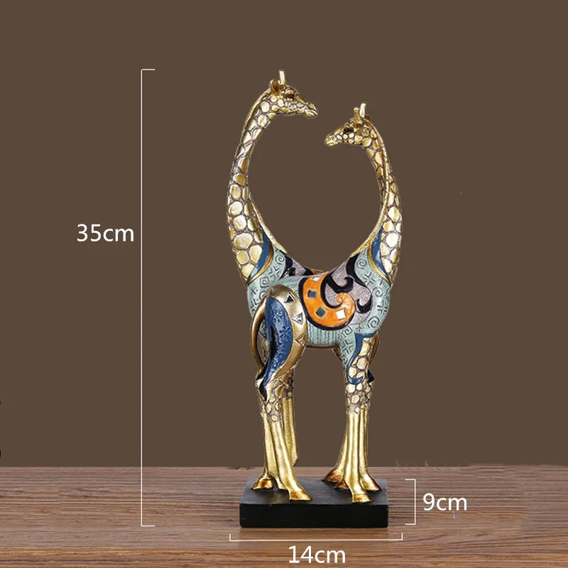 Afralia™ Giraffe Mother and Child Painted Sculpture - Modern Home Decoration Golden Ornament