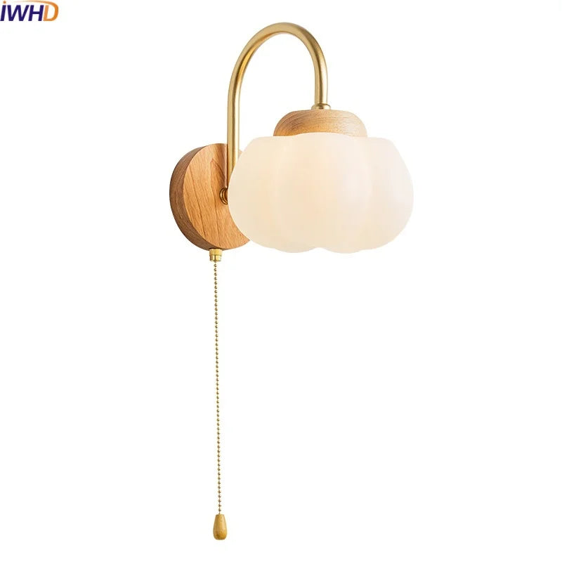 Afralia™ Cotton LED Wall Lamps with Pull Chain Switch for Restaurant Living Room Bedroom