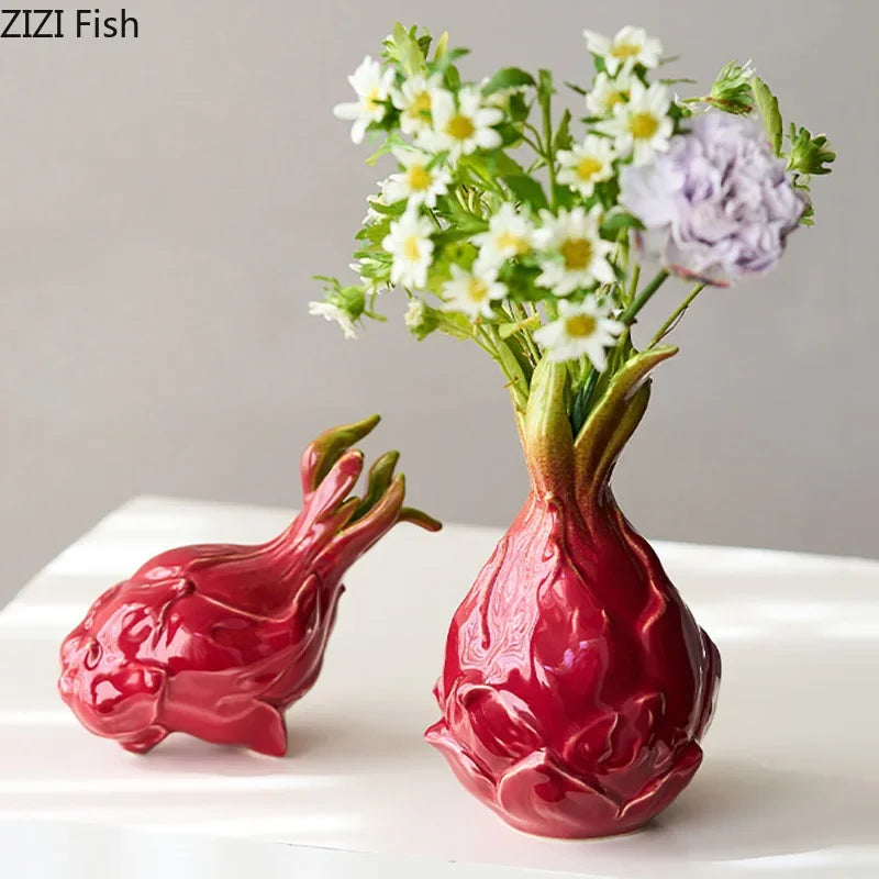 Afralia™ Pitaya Ceramic Vase for Desk Decor and Flower Arrangement
