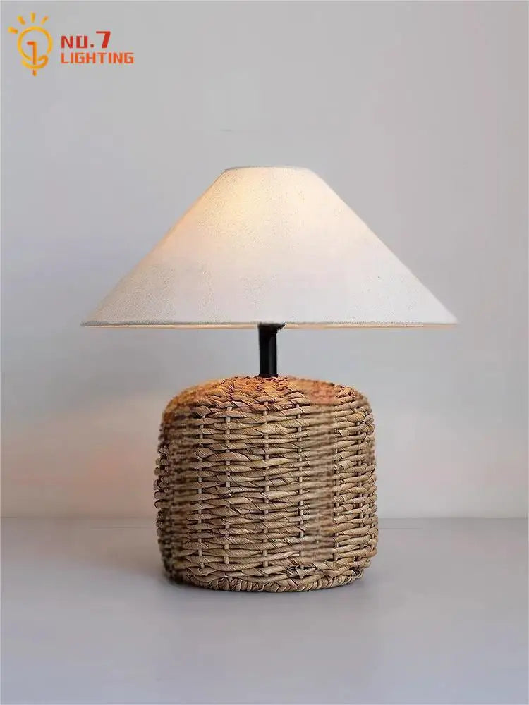 Afralia™ Retro Rattan Weaving Table Lamp, LED E27 Desk Light, Wabi-Sabi Zen Art Style