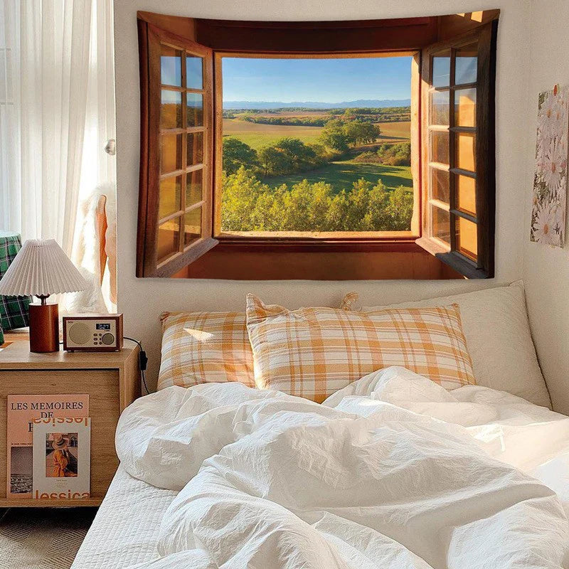 Afralia™ Dreamy Window Scenery Tapestry Wall Hanging for Room Decor