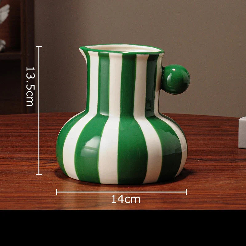 Afralia™ Striped Ceramic Vase for Table Decoration and Flower Arrangement