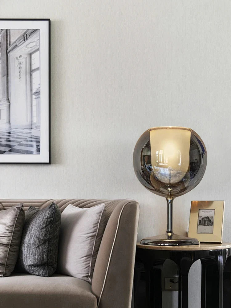 Afralia™ Rose Gold Blue Glass Table Lamp Luxury Decor Item