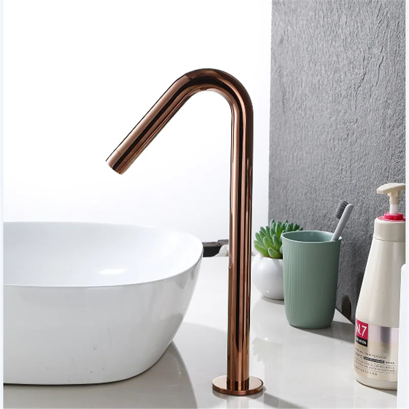 Afralia™ Touch Sensor Gold Bathroom Faucet Mixer Crane, Automatic Basin Tap