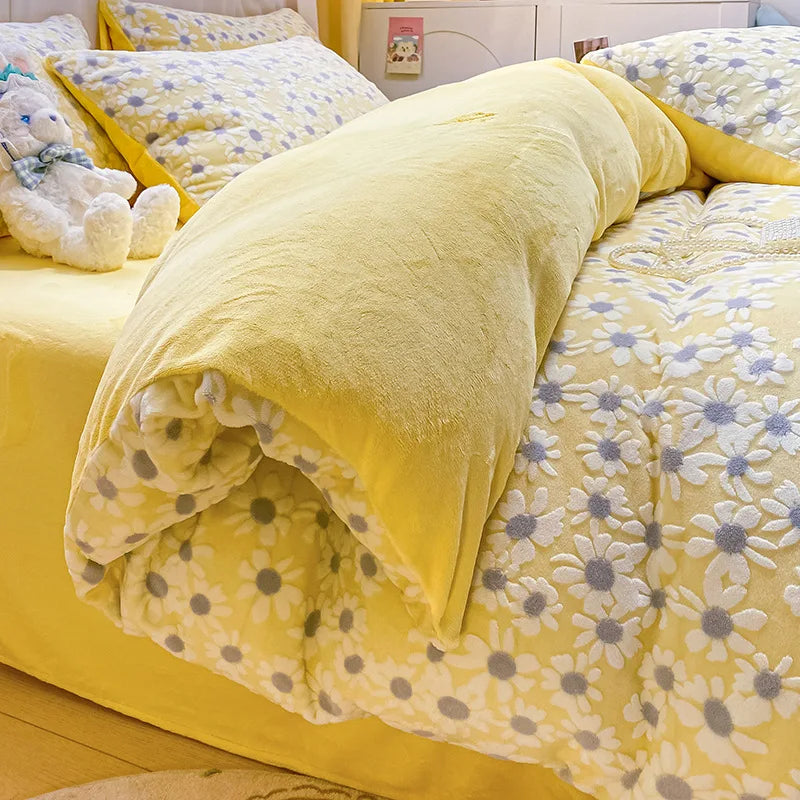 Afralia™ Flower Print Double Couple Duvet Cover - Full Queen Size Quilt Cover