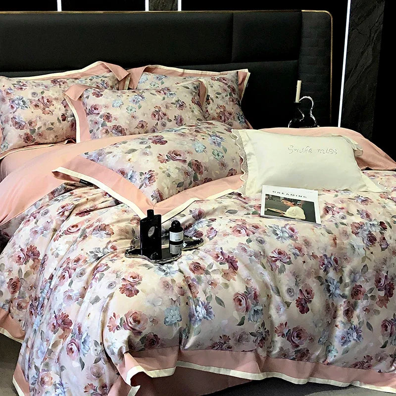 Afralia™ 100S Egyptian Cotton Print Bedding Set for Queen King Ru Size