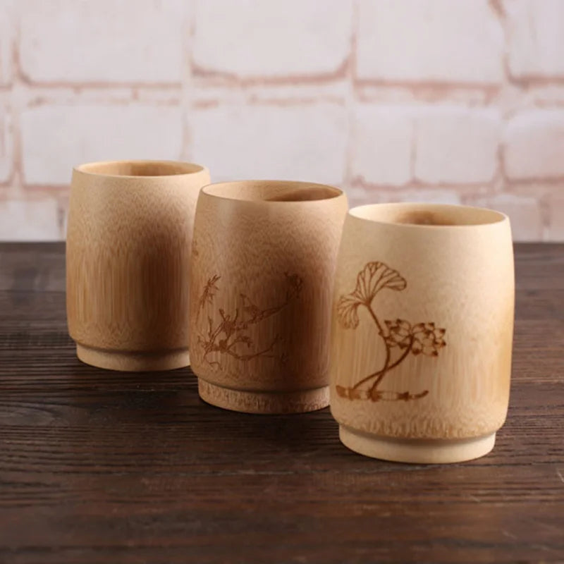 Afralia™ Bamboo Drinking Cup Set - Vintage Style Wooden Tea Beer Milk Drinkware