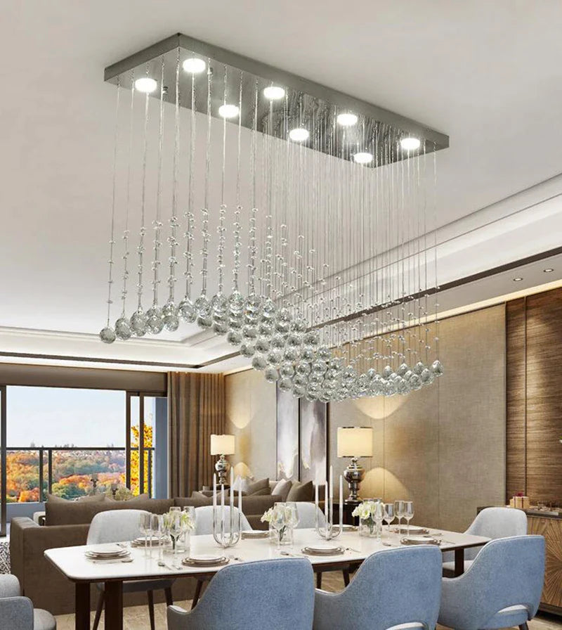 Afralia™ Wave Art LED Crystal Chandelier Chrome Finish Modern Suspension Lighting