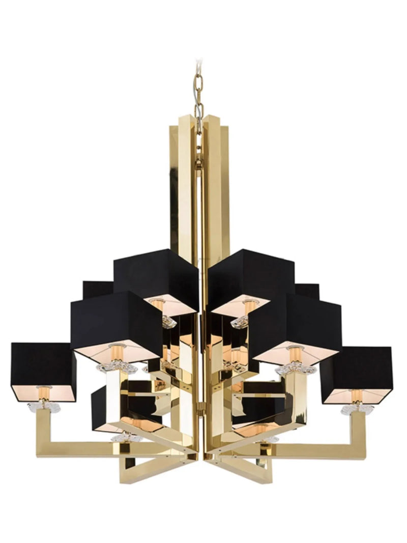 Afralia™ 12-Light Chrome Chandelier with Black Shades - 37x37 inches