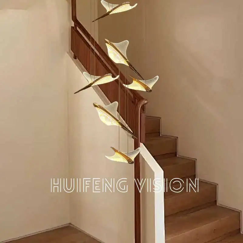 Afralia™ Gold Flying Bird LED Chandelier for Luxury Decor - Staircase, Dining Room, Villa