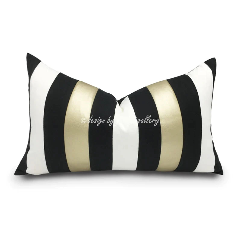 Afralia™ Luxury Black White Gold Striped Cushion Covers for Modern Sofas