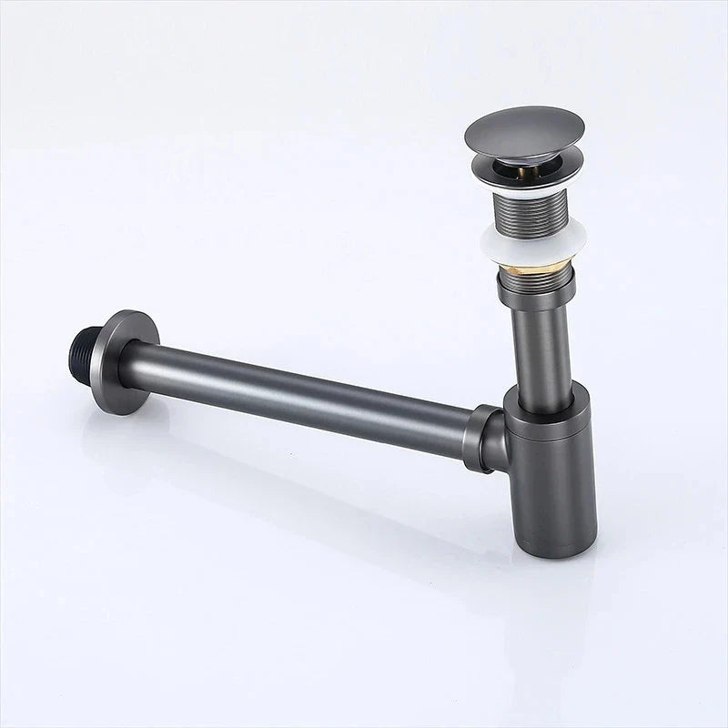 Afralia™ Brass Round Siphon P-Trap Set with Pop-Up Drainer Gun Grey