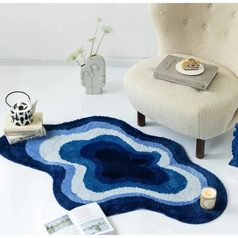 Afralia™ Cloudy Blues Wavy Retro Rug 80x120, Super Soft & Non-Slip Hand Tufted Carpet