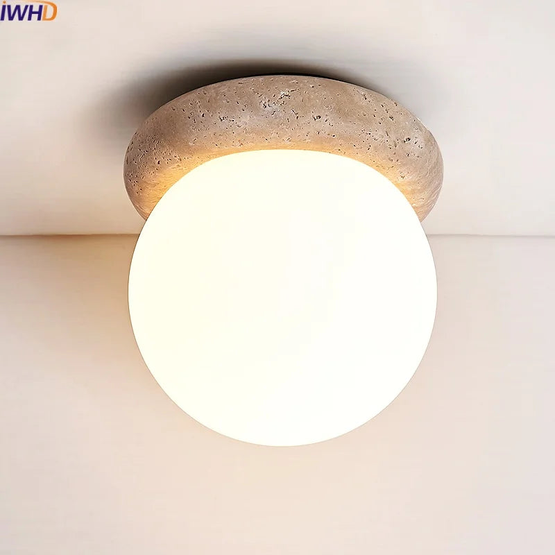 Afralia™ Yellow Travertine LED Ceiling Light Fixture for Modern Home Decor