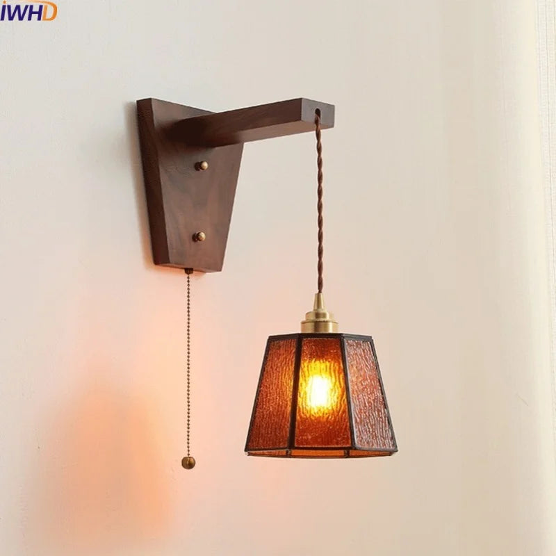 Afralia™ Nordic LED Glass Wall Lights for Bedroom, Living Room - Pull Chain Switch.