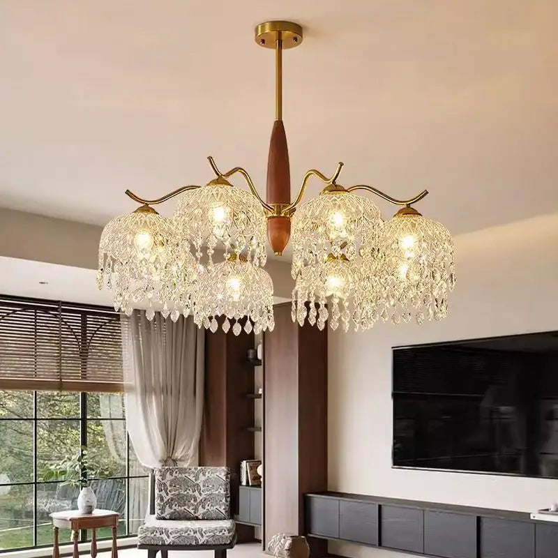 Afralia™ Retro Rose Glass Chandelier Daily Lighting for Living Room & Bedroom