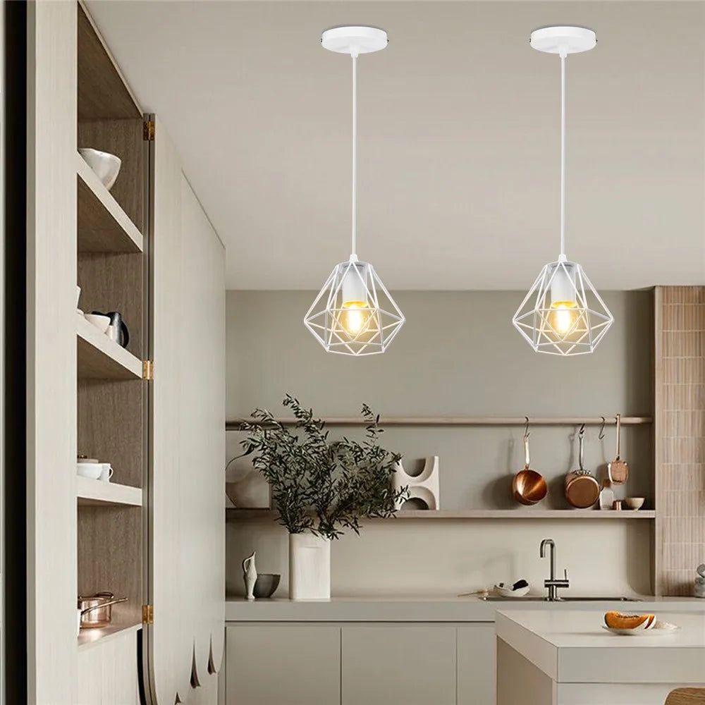 Afralia™ Industrial Vintage White Wrought Cage Pendant Lamp for Living Room Bedroom Dining Loft