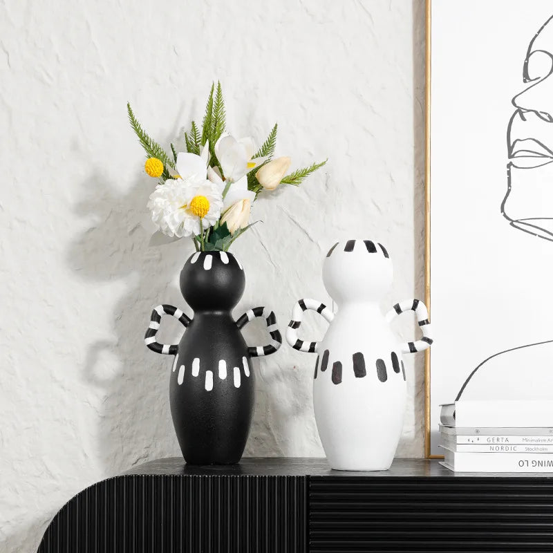 Afralia™ Striped Handle Resin Flower Vase - Home Decoration Accessory