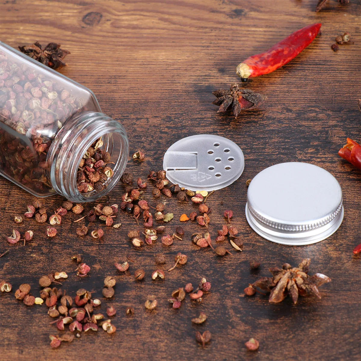 Afralia™ Square Glass Seasoning Jars Set Kitchen Spice Container Outdoor Camping Bottle