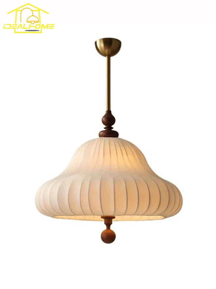 Afralia™ Wabi-sabi Zen Art Wooden Pendant Lights LED E27 Fabric Hanging Lamp