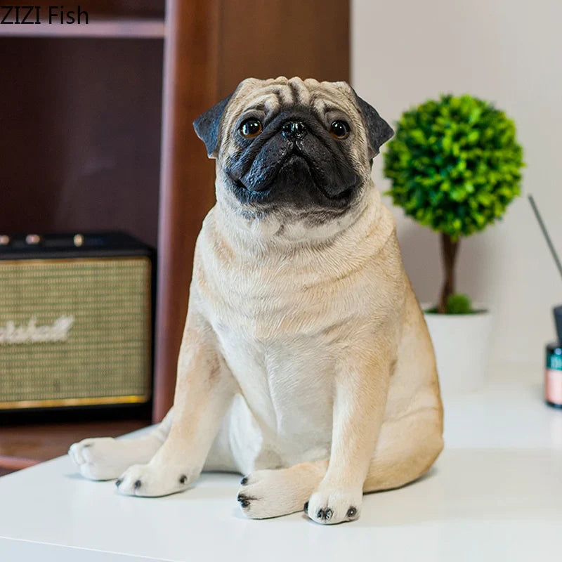 Afralia™ Pug Dog Resin Sculpture Desk Ornament Room Decor Aesthetic Statue
