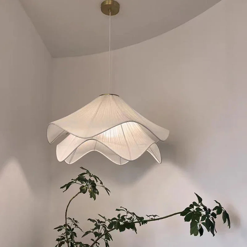 Afralia™ Cream Fabric LED Pendant Lights - Nordic Minimalist Style Chandelier for Home Decor