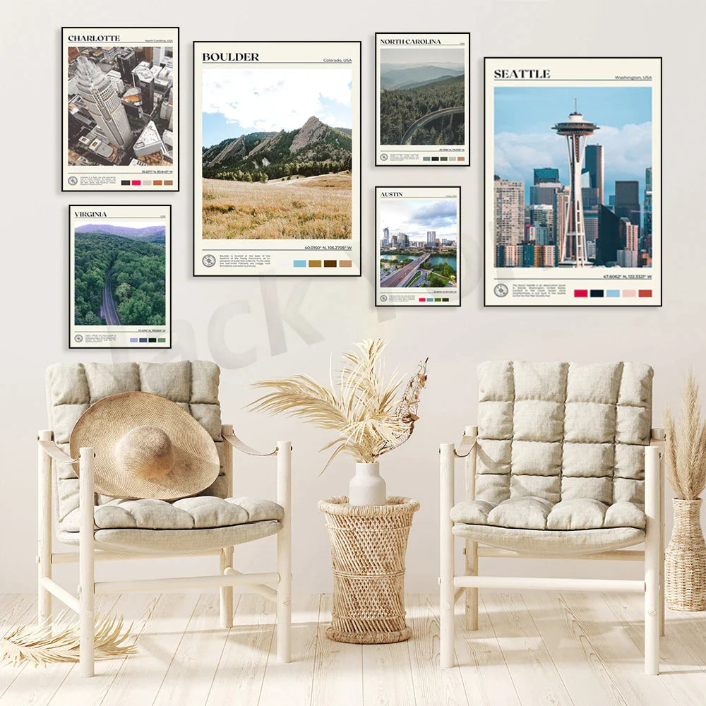 Afralia™ USA Cities Landscape Poster Print