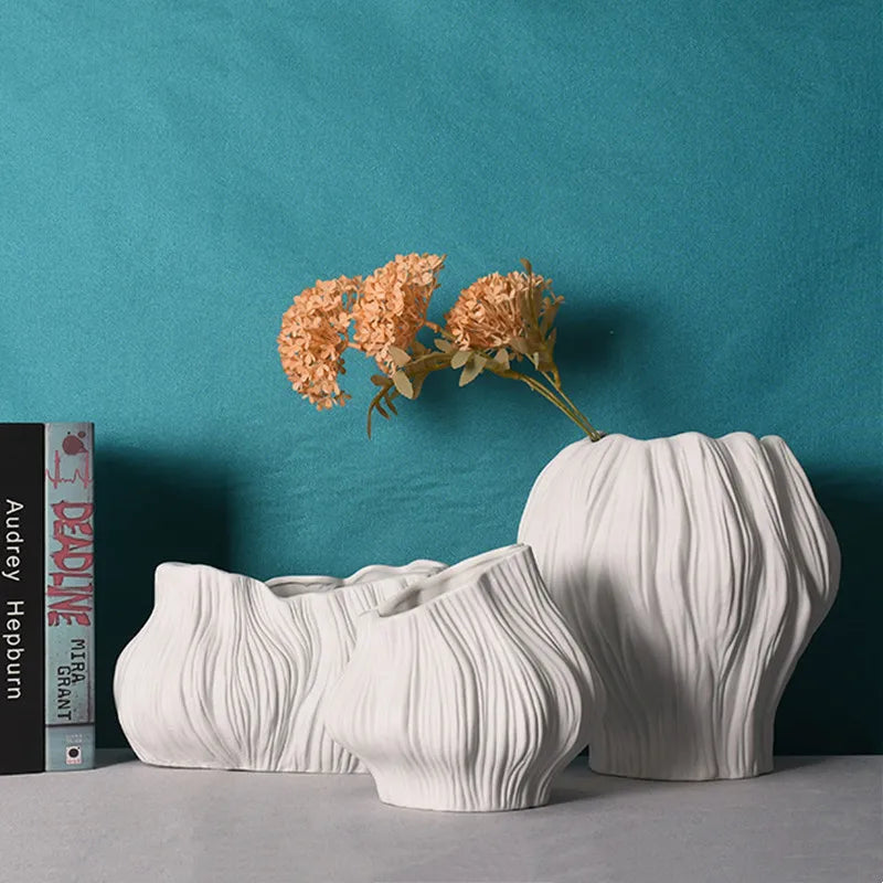 Afralia™ Ceramic Striped Vase for Home Decor and Flower Arrangement