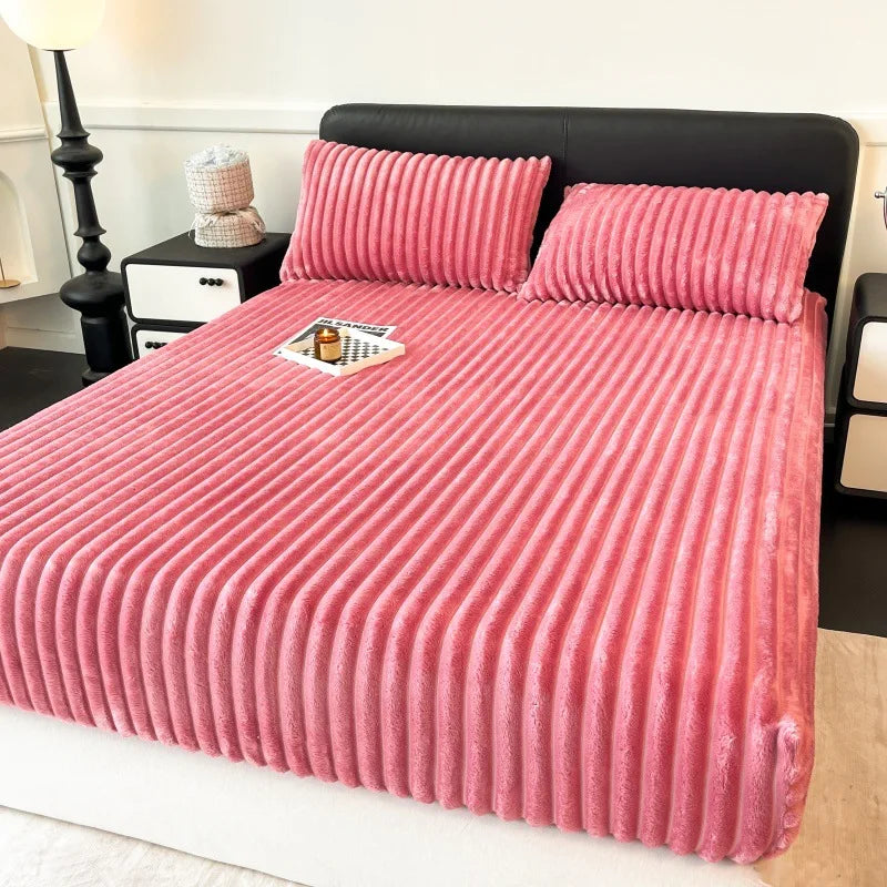 Afralia™ Winter Faux Rabbit Velvet Fitted Bed Sheet - Single Bed Cover High-Quality Thickened