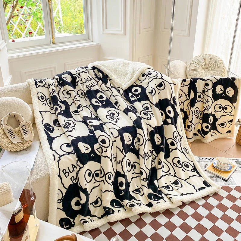 Afralia™ Cartoon Print Cozy Blanket - Milk Velvet & Cashmere - Winter/Spring Duvet Cover