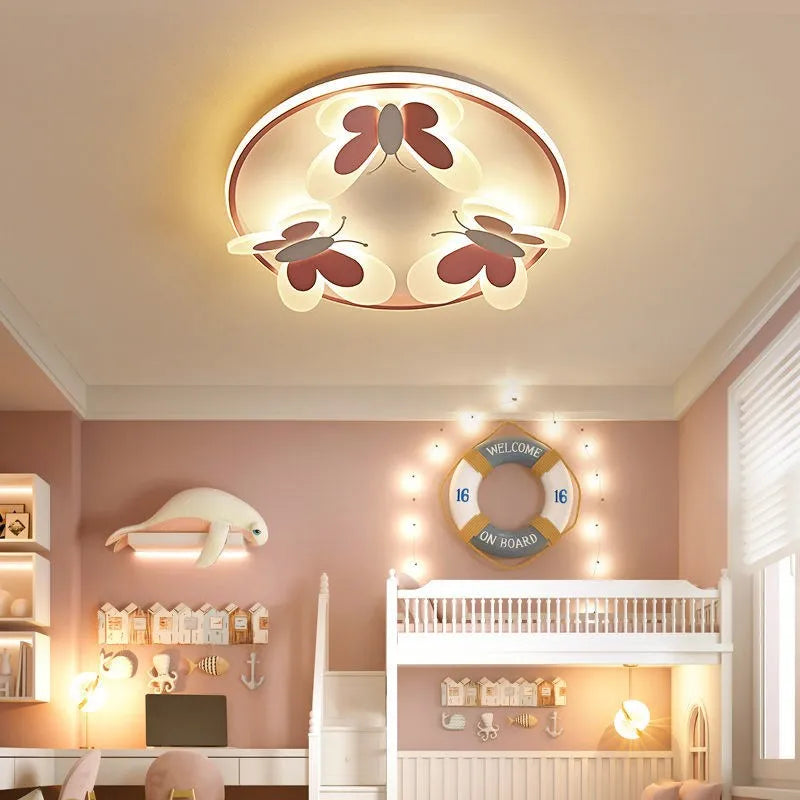 Afralia™ Butterfly Pink Ceiling Light for Kids Room & Study, Creative Decorative Lamp