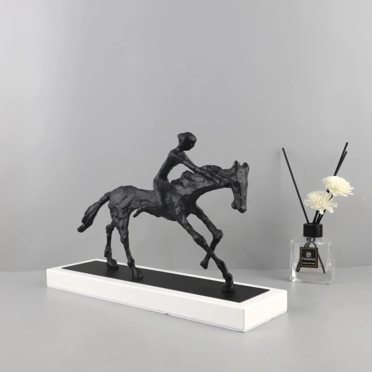 Afralia™ Metal Horseman Abstract Figure Sculpture Home Decor Figurine Statuette