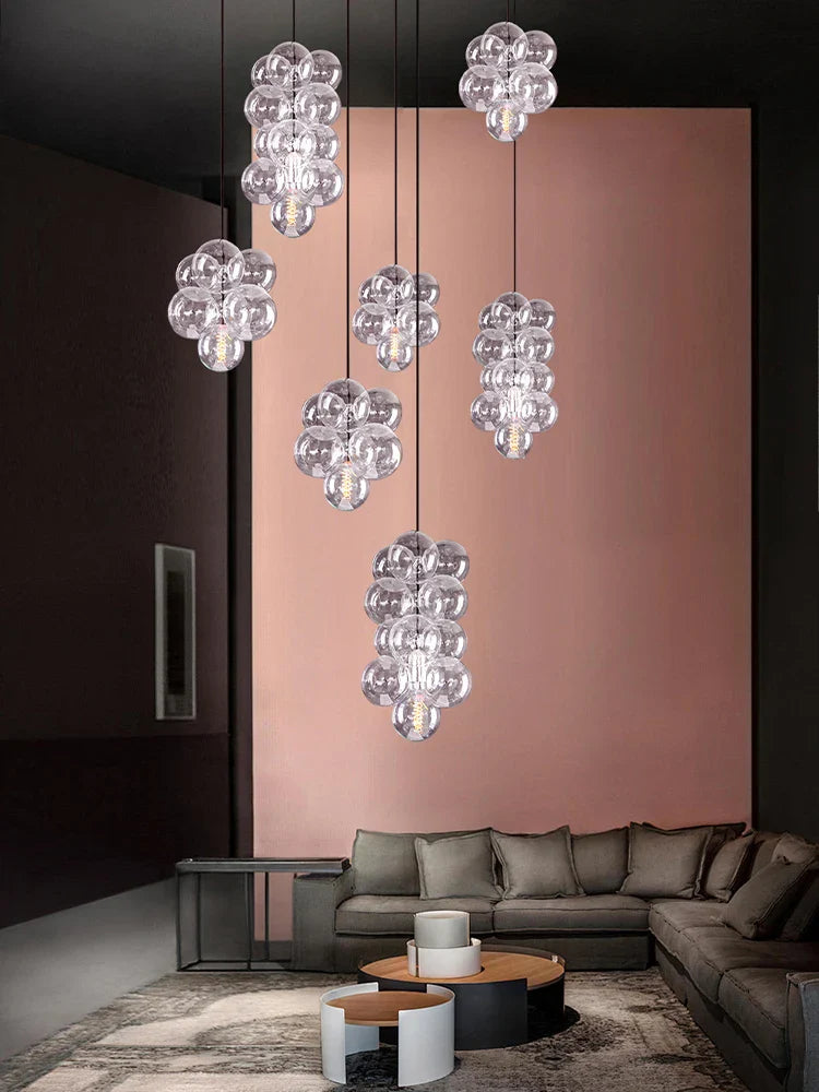 Afralia™ Bubble Glass Chandelier Pendant Light for Dining Room Villa Stair Lustre
