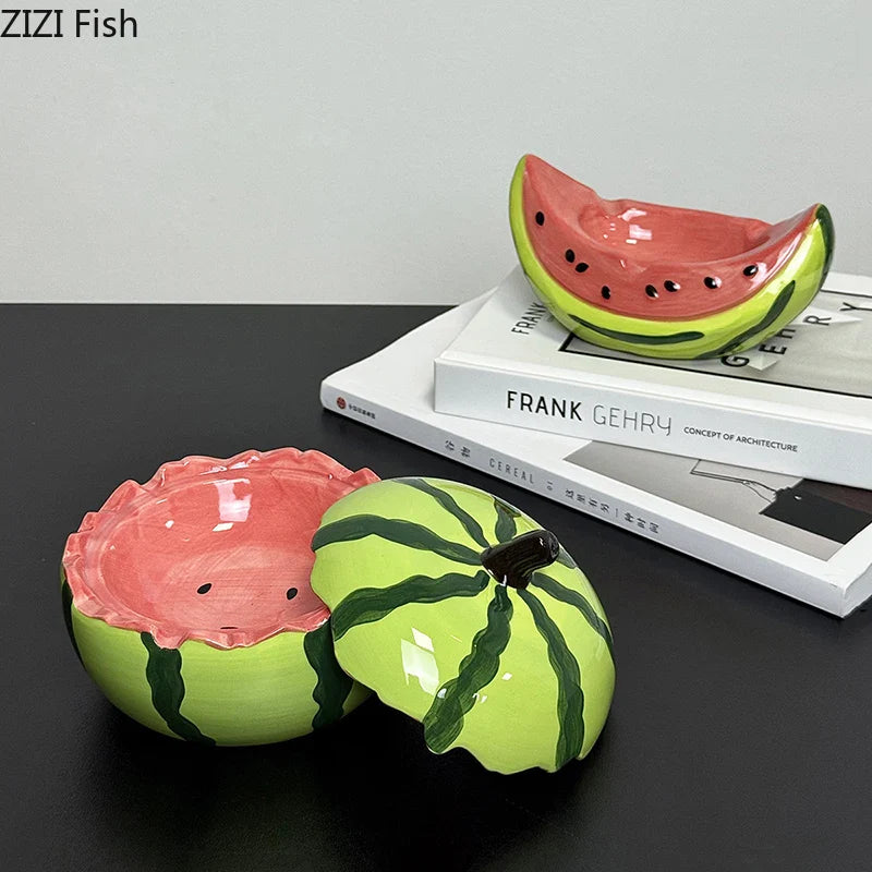 Watermelon Porcelain Ashtray by Afralia™ - Smoking Accessories for Weed & Cigarettes