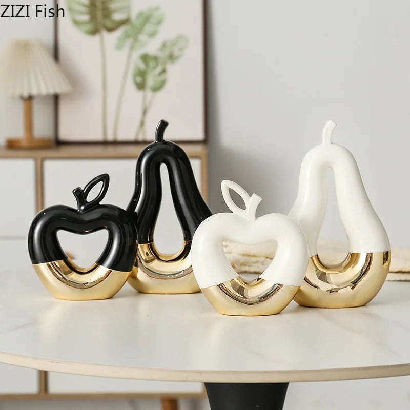 Afralia™ Gold Apple Pear Statue Ceramic Ornaments Desk Decoration Modern Crafts Sculpture