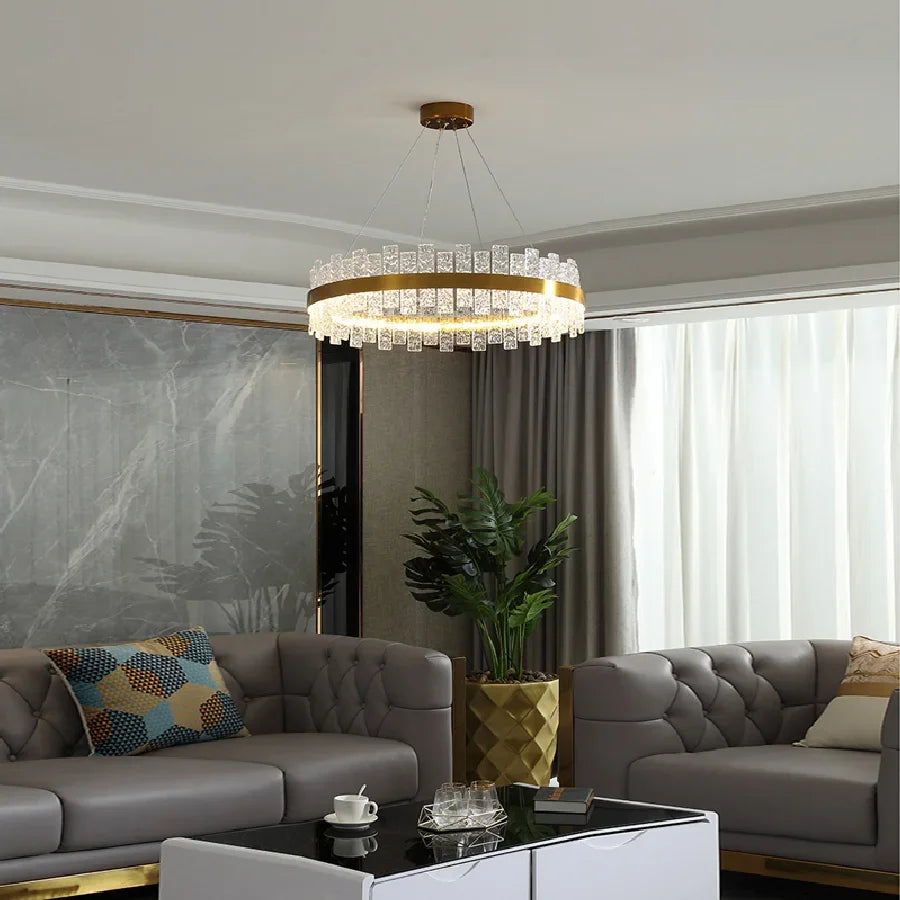 Afralia™ Glass Ceiling Chandelier: Modern LED Ice Block Round Pendant Light for Home Decor