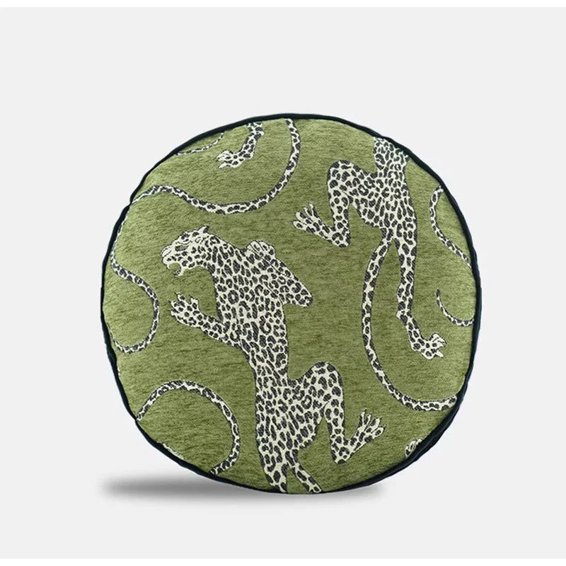 Afralia™ Wild Luxury Panther Embroidered Round Throw Pillow - Green
