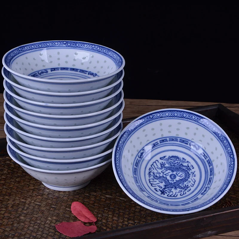 Afralia™ Ceramic Ramen Bowl - Blue and White Porcelain Soup and Rice Bowl