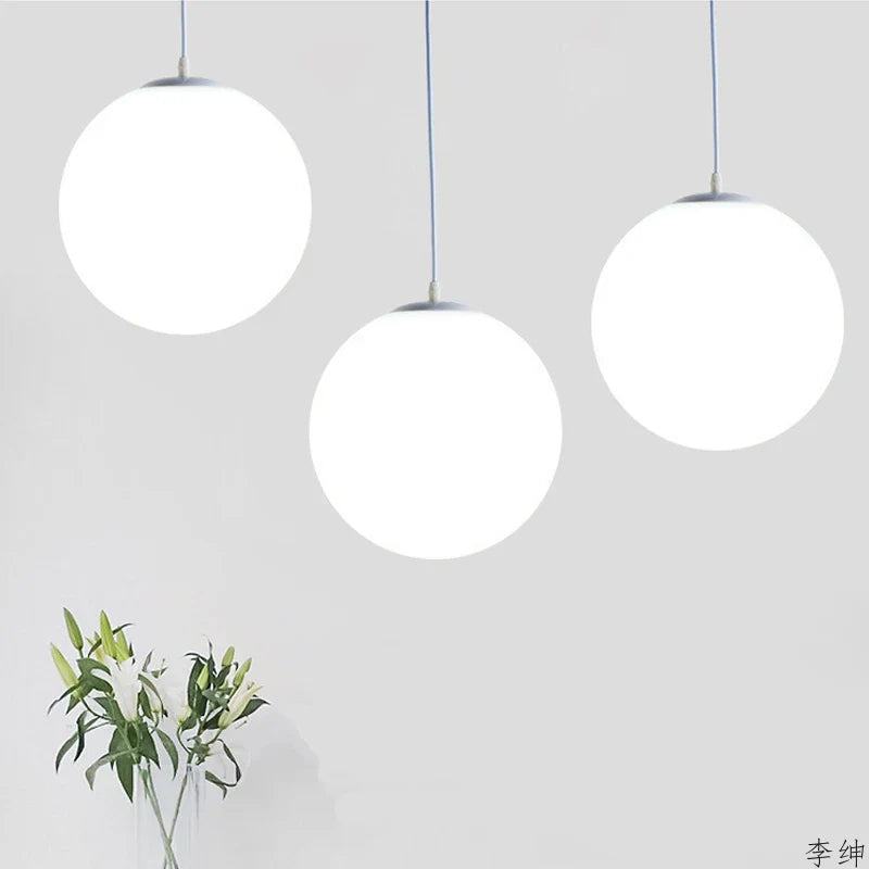 Afralia™ White Acrylic Ball Pendant Light LED Kitchen Fixture Industrial Indoor Lamp
