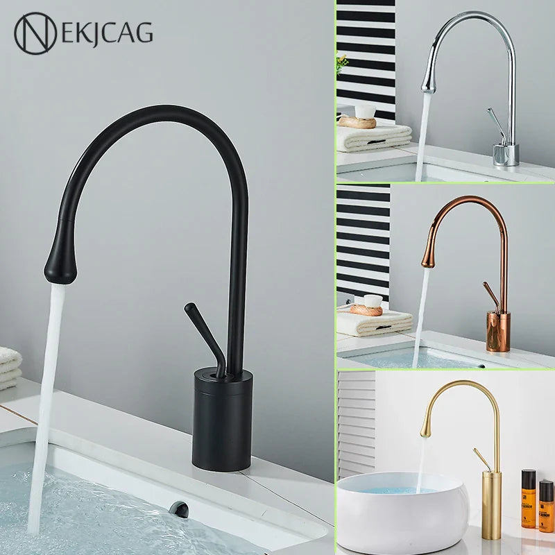 Afralia™ Matte Black Basin Faucet: High/Medium/Short Style, Hot/Cold Mixer, 360 Rotating, Deck Mounted Sink Tap