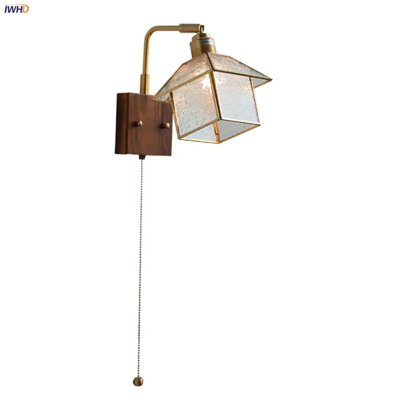 Afralia™ Vintage Rotatable LED Wall Sconce Copper Walnut Blue Glass Mirror Light