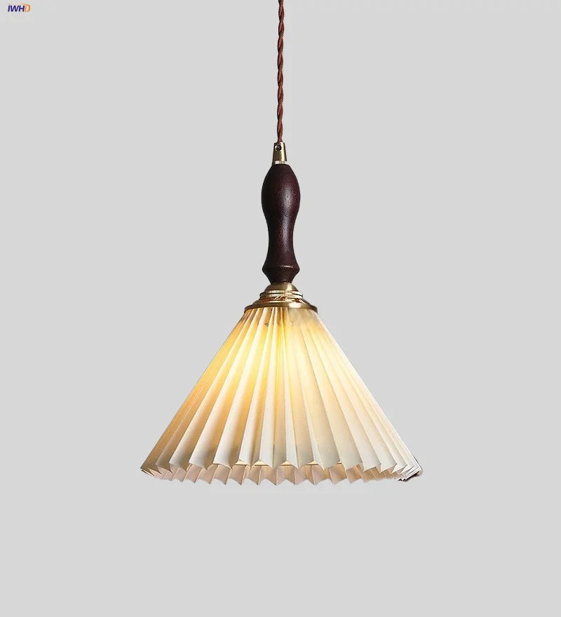 Afralia™ LED Walnut Wood Pendant Light Japan Style Bouffant Cloth Living Room Decoration