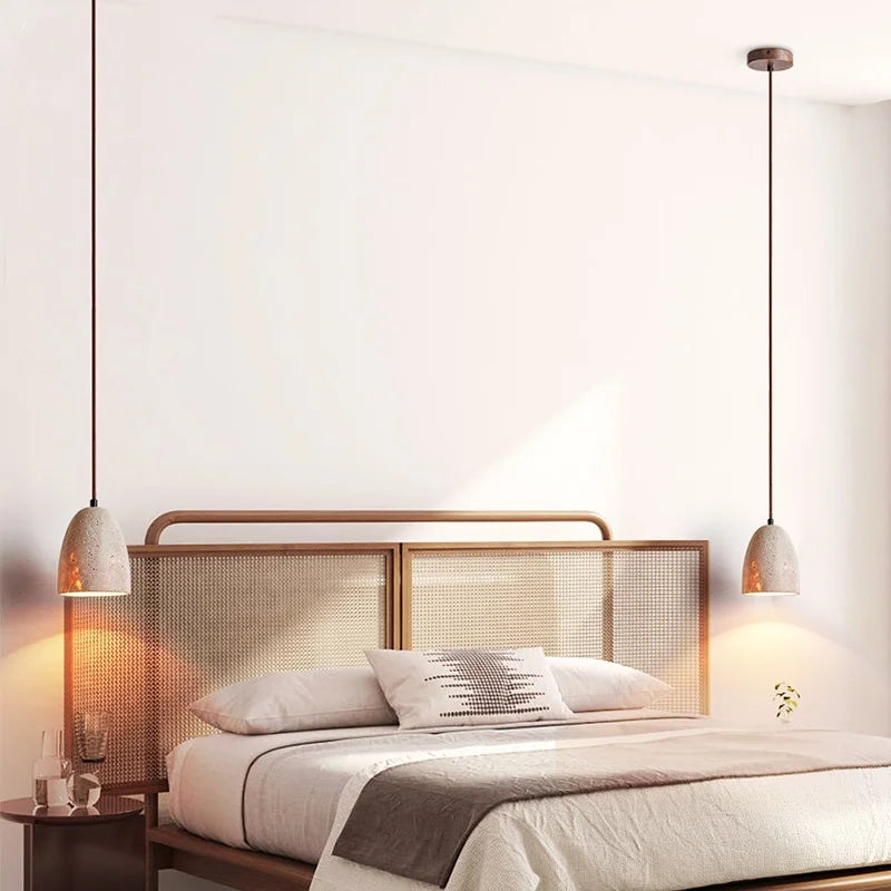 Afralia™ LED Pendant Lamp Yellow Travertine Japanese Style Adjustable Hanging Light