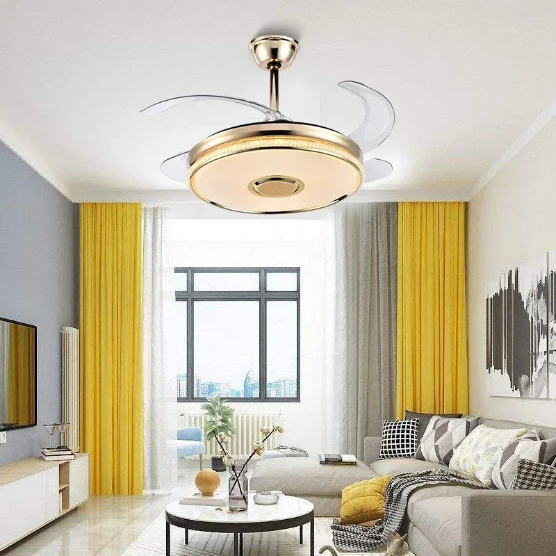 Afralia™ 90 Modern Ceiling Fan with Bluetooth Speaker, LED Light, and Remote Control