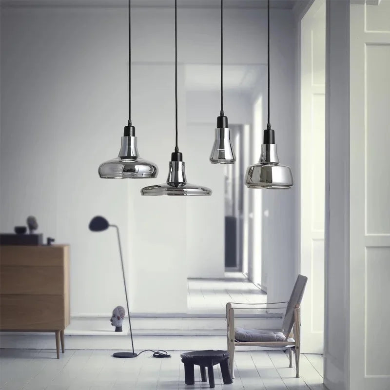 Afralia™ Nordic Smoky Gray Glass LED Pendant Chandelier for Bedroom and Dining Room