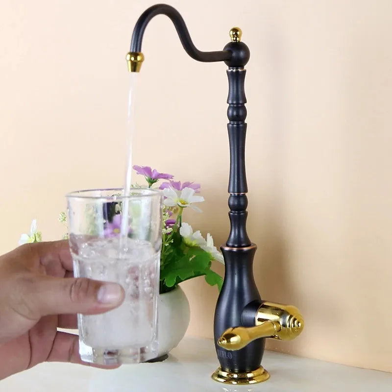 Afralia™ Gold Kitchen Sink Faucet Cold Water Tap 360° Rotating Drinking Faucet Solid Brass